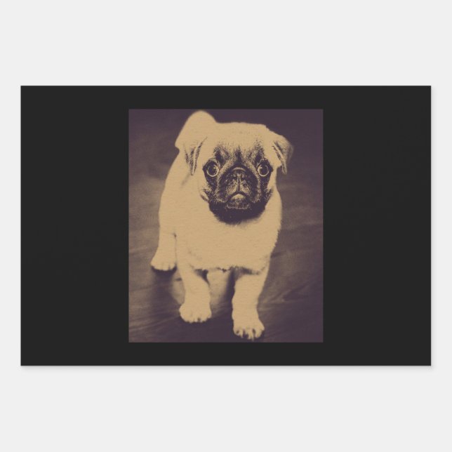 Feuille De Papier Cadeau Portrait de chien Carlin mignon (Devant)