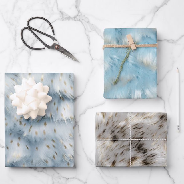 Feuille De Papier Cadeau Poster de animal d'or bleu (Recto)