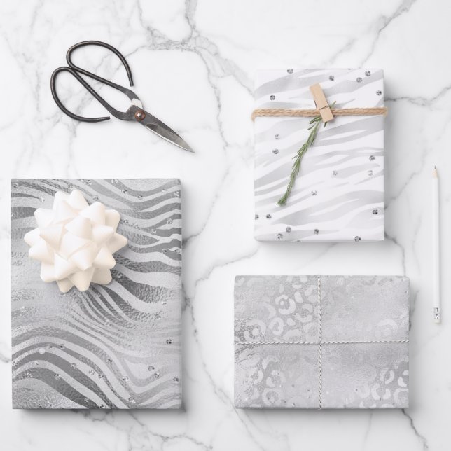 Feuille De Papier Cadeau Posters de animaux de Parties scintillant Silver G (Recto)