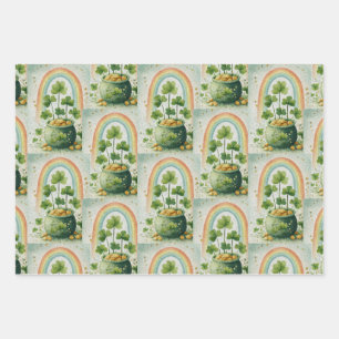 Feuille De Papier Cadeau Pot de Gold et Motif Arc-en-Ciel Vintage