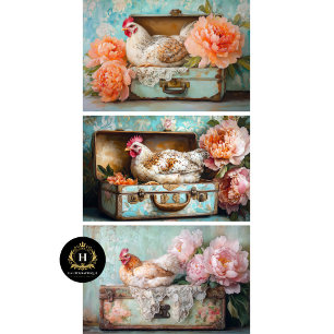 Feuille De Papier Cadeau Poulailler Chic Poulet & Découpe de Pivoine