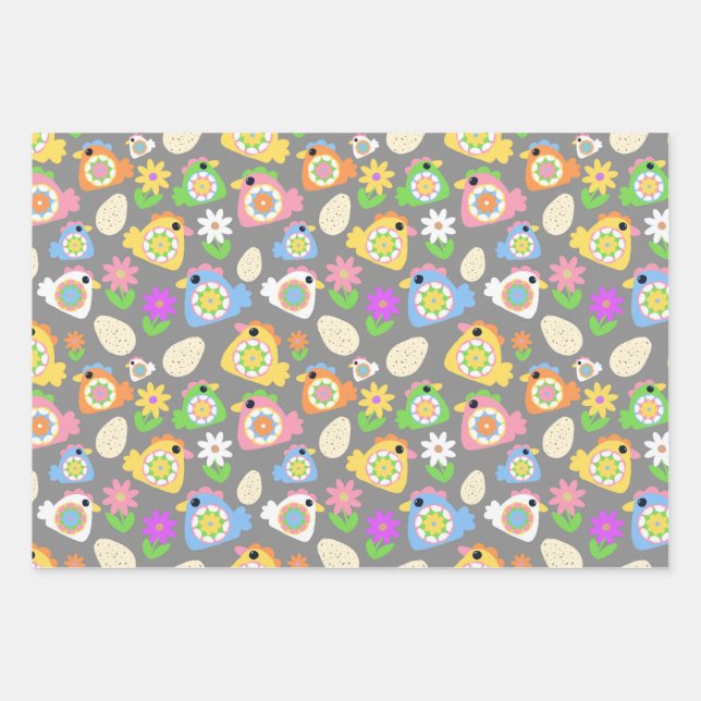 Feuille De Papier Cadeau Poules de la cour de printemps (Devant)