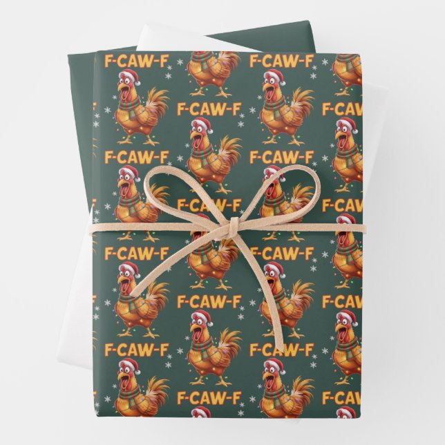 Feuille De Papier Cadeau Poulet de Noël criant F drôle  (En situation)