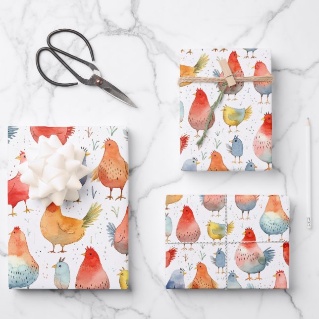Feuille De Papier Cadeau Poulets d'élevage (Recto)