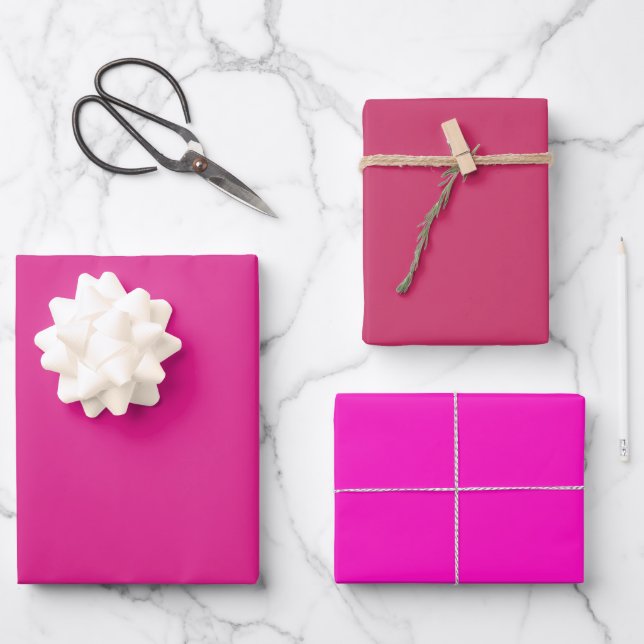 Feuille De Papier Cadeau Poupée Uni Acier Rose Choquant Nuances 3 Tons (Recto)