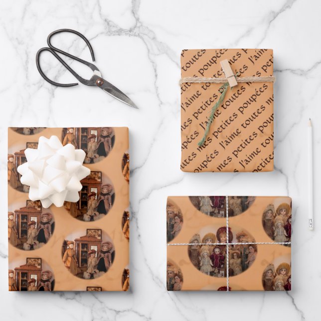 Feuille De Papier Cadeau Poupées et amis français (Recto)