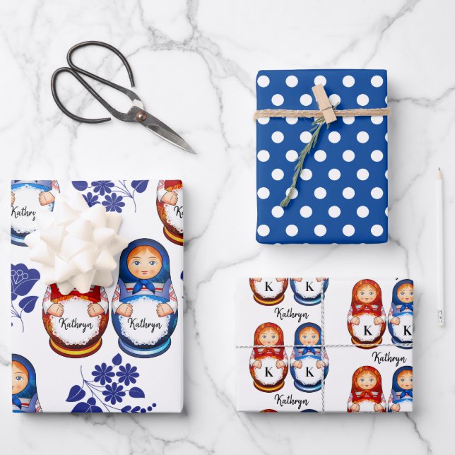 Feuille De Papier Cadeau Poupées matryoshka personnalisées (Recto)