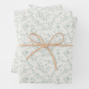 Feuille De Papier Cadeau Pousses printanières Sauge subtiles - Neutre