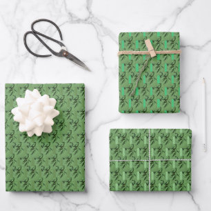 Feuille De Papier Cadeau Poussière Motif en bambou vert. Envelopper les feu