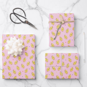 Feuille De Papier Cadeau Poussin Ferme Animal Mignon Motif Kawaii Rose