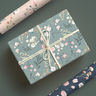 Feuille De Papier Cadeau Prairie de fleurs sauvages élégante aquarelle past