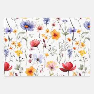 Feuille De Papier Cadeau Prairie de fleurs sauvages lumineuse dans un ton p