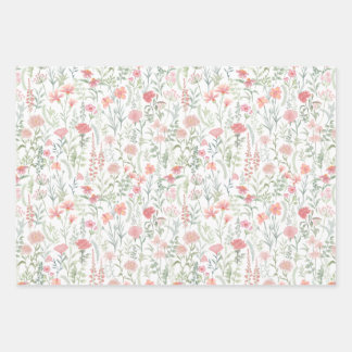 Feuille De Papier Cadeau Prairie de fleurs sauvages rose coquette féminine