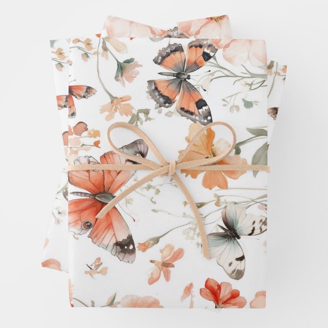 Feuille De Papier Cadeau Prairie de Papillon Aquarelle Joli (En situation)