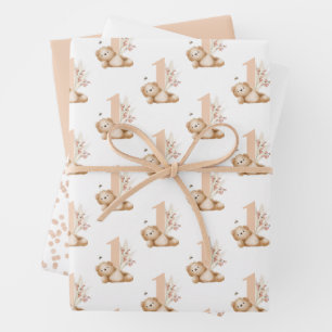 Feuille De Papier Cadeau Premier anniversaire de Bear & The Bee