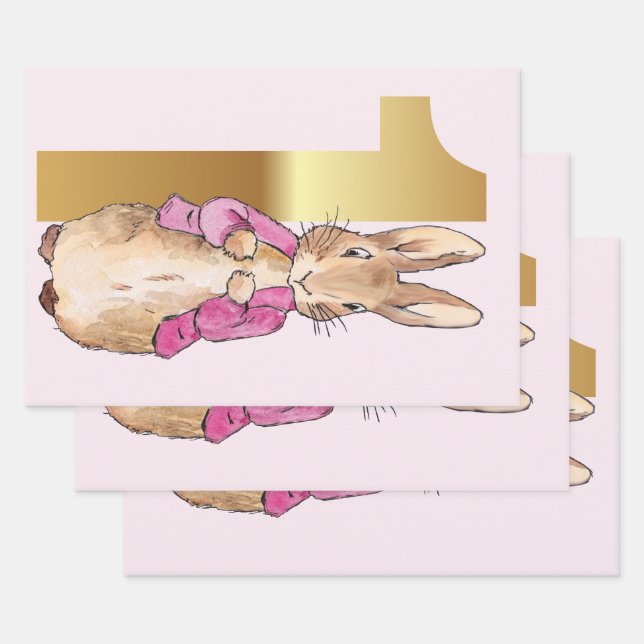 Feuille De Papier Cadeau Premier anniversaire Lapin classique  (Lot)