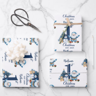 Feuille De Papier Cadeau Premier Noël de Petit Garçon 