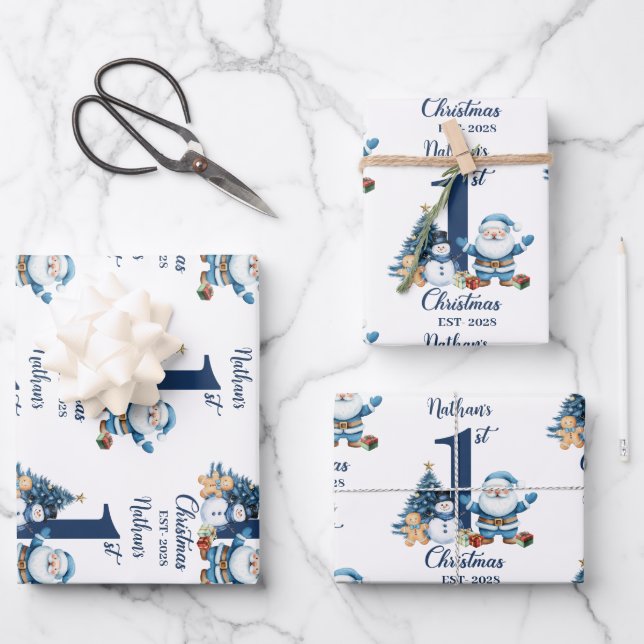 Feuille De Papier Cadeau Premier Noël de Petit Garçon  (Recto)