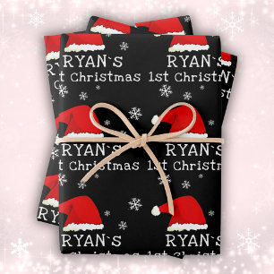 Feuille De Papier Cadeau Premier Noël du bébé Feu de neige Noir du Père Noë