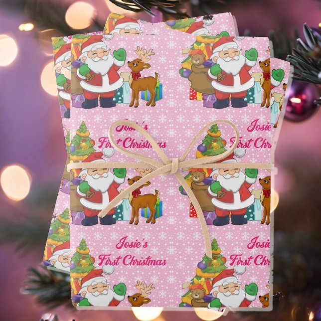 Feuille De Papier Cadeau Premier Noël Personnaliser le nom de l'enfant Père (Créateur téléchargé)