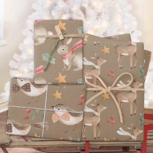Feuille De Papier Cadeau Premier oiseau lapin renne de Noël de Rustic Baby 