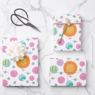 Feuille De Papier Cadeau Premier voyage rose autour du 1er anniversaire de 