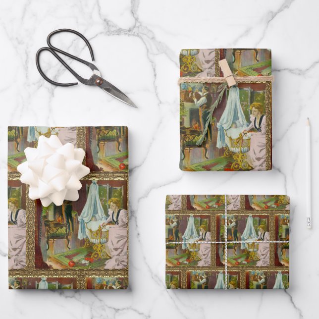 Feuille De Papier Cadeau Première visite de Père Noël (Recto)