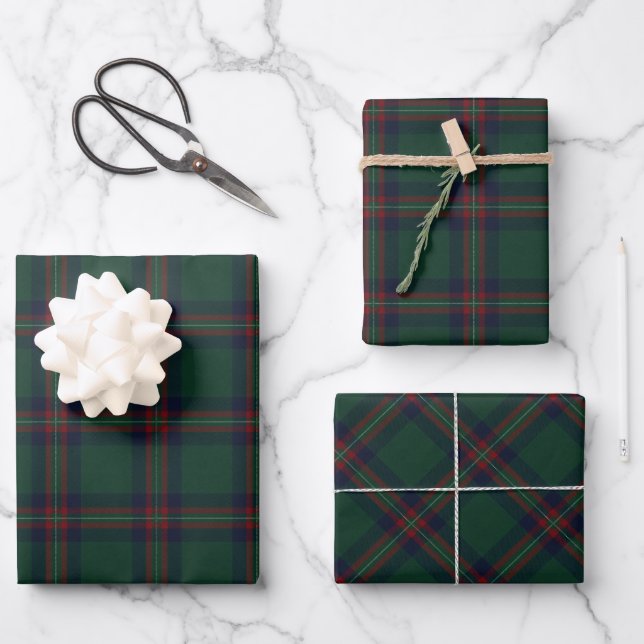 Feuille De Papier Cadeau Preppy Christmas Dark Green Plaid  (Recto)