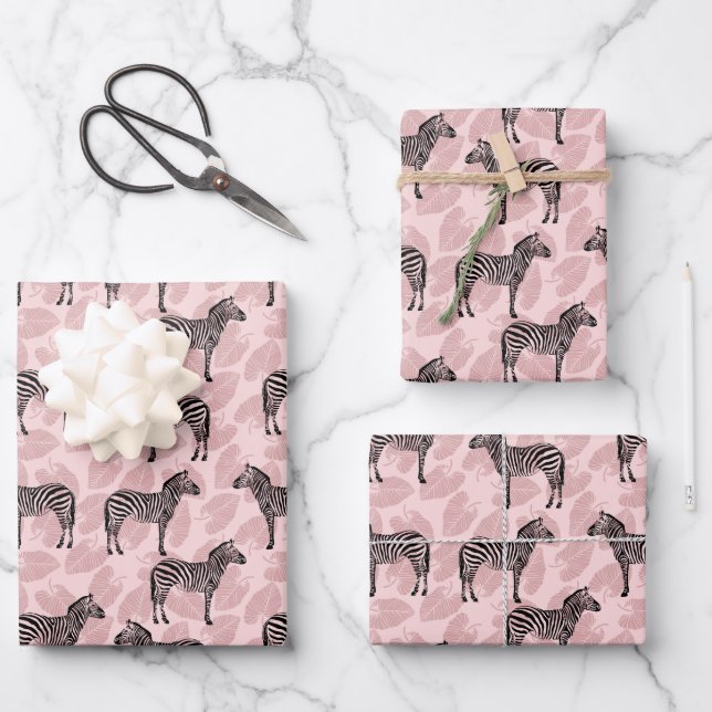 Feuille De Papier Cadeau Preppy esthétique rose Zebra (Recto)