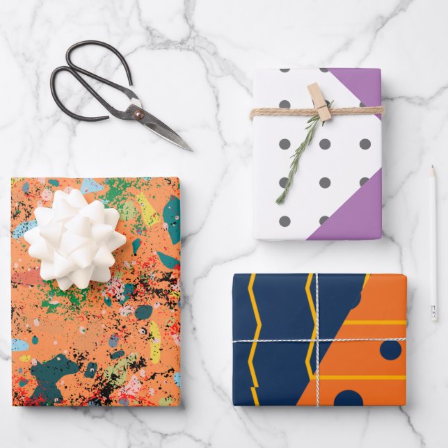 Feuille De Papier Cadeau Preppy motif double bonheur géométrique orange (Recto)