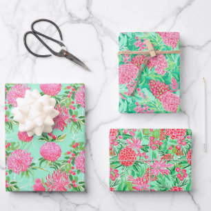 Feuille De Papier Cadeau Preppy Palm Beach Motif de fleurs tropicales