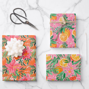 Feuille De Papier Cadeau Preppy Palm Beach Motif tropical Oranges