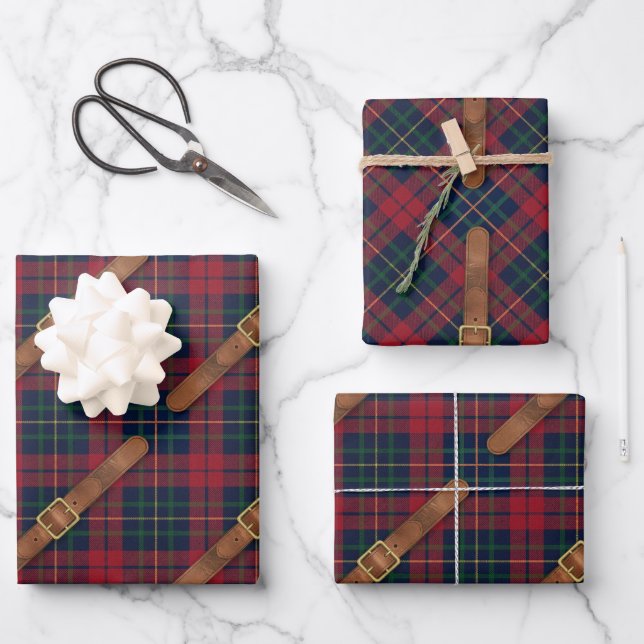 Feuille De Papier Cadeau Preppy Red Christmas Plaid With Buckles (Recto)