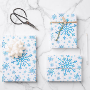 Feuille De Papier Cadeau Pretty Blue Christmas Snowflakes sur Winter White