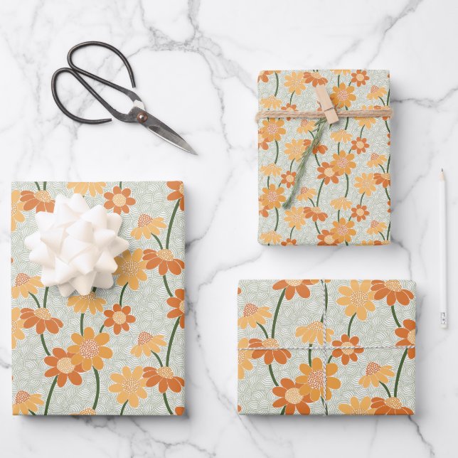 Feuille De Papier Cadeau Pretty retro muted 1970 s flowers (Recto)