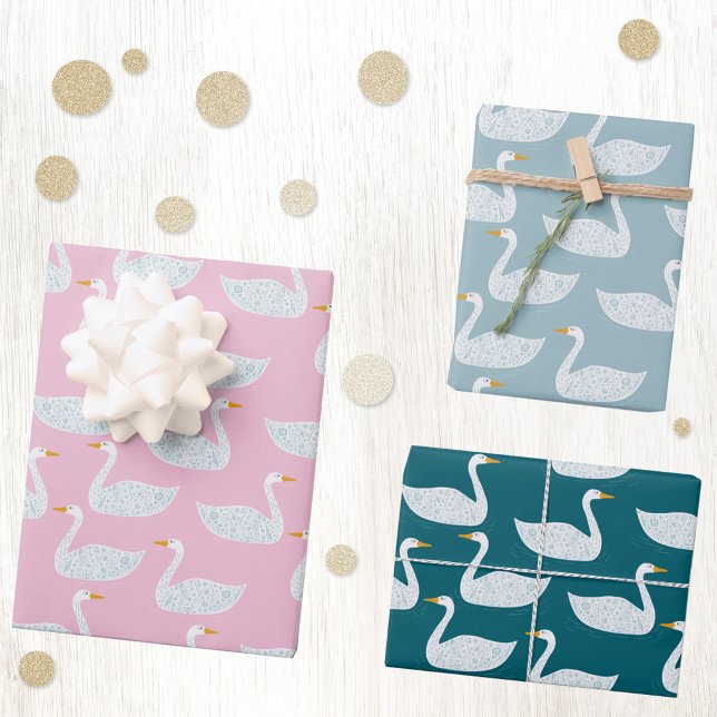 Feuille De Papier Cadeau Pretty Swan Pattern (Swan pattern gift wrapping paper sheets)
