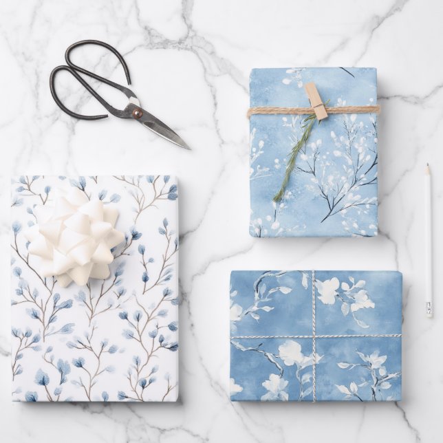 Feuille De Papier Cadeau Pretty White Blue Flowers Bridal Shower (Recto)