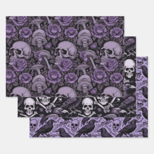 Feuille De Papier Cadeau Princes Goth Violet, Champignons Crâne Corbeau