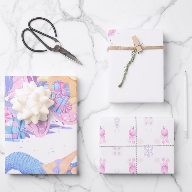 Feuille De Papier Cadeau Princess & Mermaid Birthday Invitation Card (Recto)