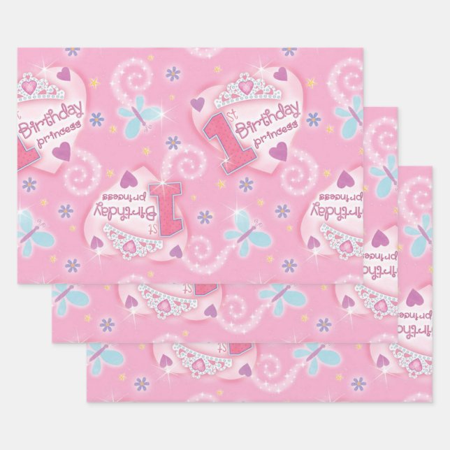 Feuille De Papier Cadeau Princesse d'anniversaire (Lot)