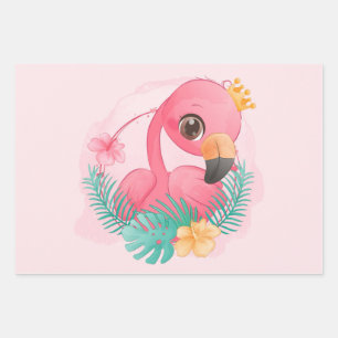 Feuille De Papier Cadeau Princesse Flamant rose rose Baby shower fille rose