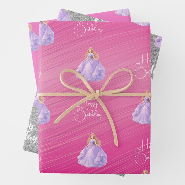 Feuille De Papier Cadeau Princesse Violette  (En situation)