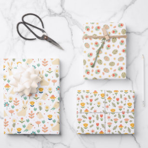Feuille De Papier Cadeau Printemps du lapin et des fleurs de Pâques