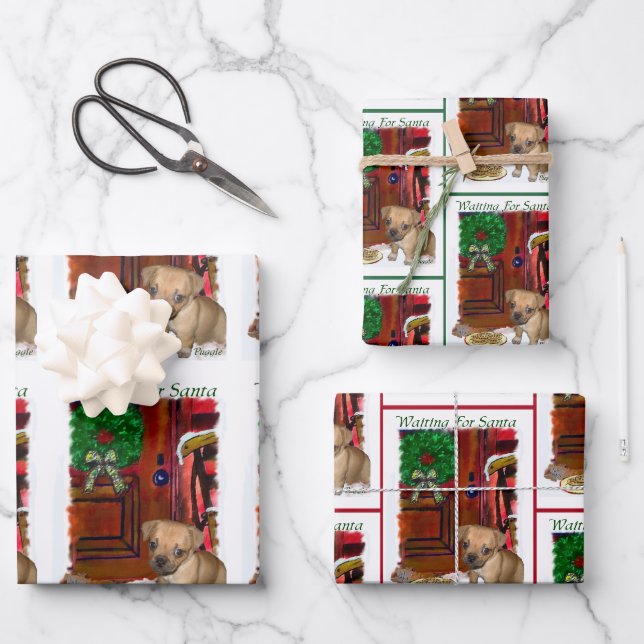 Feuille De Papier Cadeau Puggle attendant Noël (Recto)