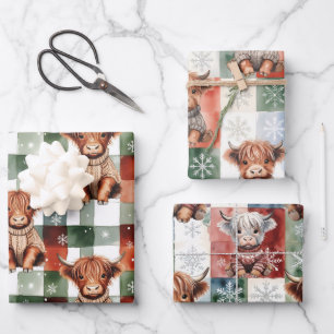 Feuille De Papier Cadeau Pull de Noël pour vache des Highlands Rouge Vert F