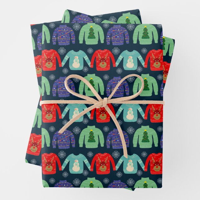 Feuille De Papier Cadeau Pulls moches de Noël Illustration Flocons de neige (En situation)