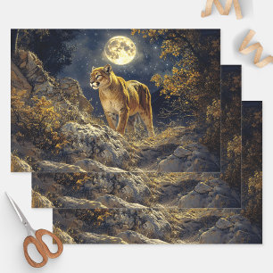 Feuille De Papier Cadeau Puma au clair de lune Art Découpage faune