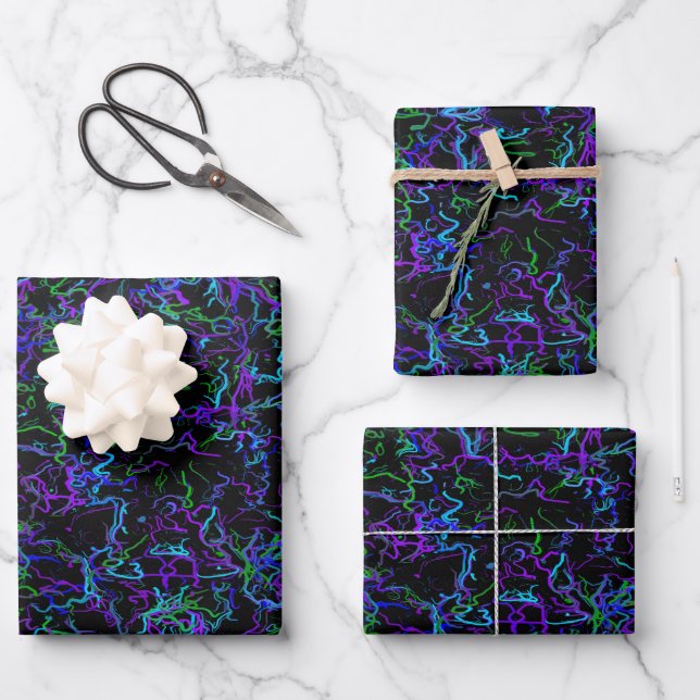 Feuille De Papier Cadeau Purple, Black and Blue Abstract (Recto)