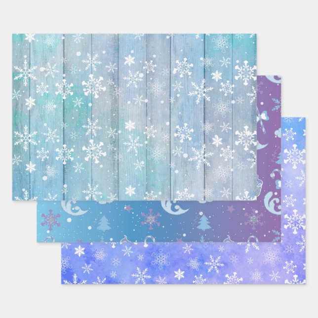 FEUILLE DE PAPIER CADEAU PURPLE BLUE ROSE VACANCES HIVER OBJETS (Lot)