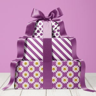 Feuille De Papier Cadeau Purple Daisy Stried et Polka Dot